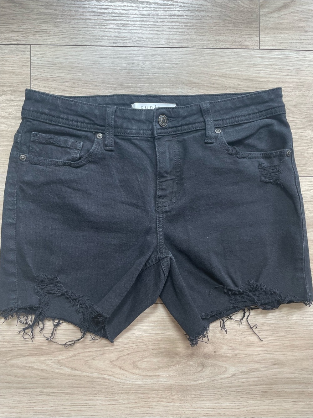 eunina Black Distressed Cutoff Jean Shorts